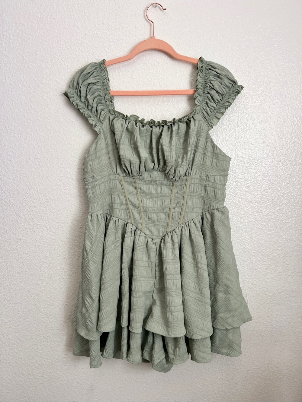 SHEIN Sage Green Ruffled Tiered Romper